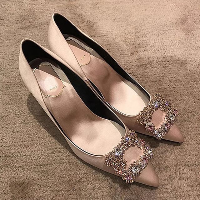Rhinestone Pumps Kitten Heel Pointed