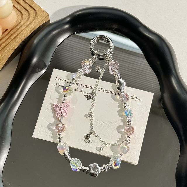 Phone Faux Strap Butterfly Pearl Crystal