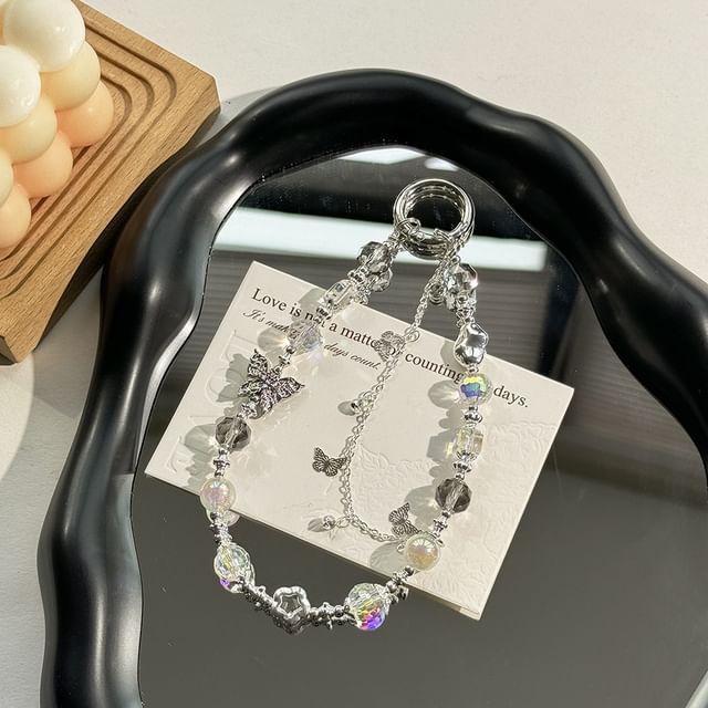 Phone Faux Strap Butterfly Pearl Crystal