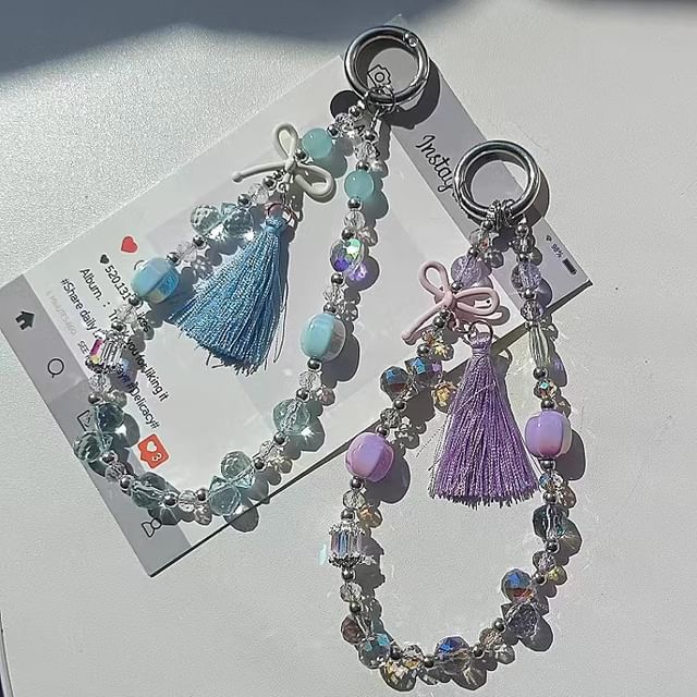 Pad Phone Bow Strap with Crystal Faux Lanyard