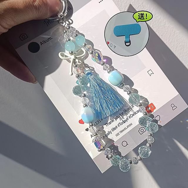 Pad Phone Bow Strap with Crystal Faux Lanyard
