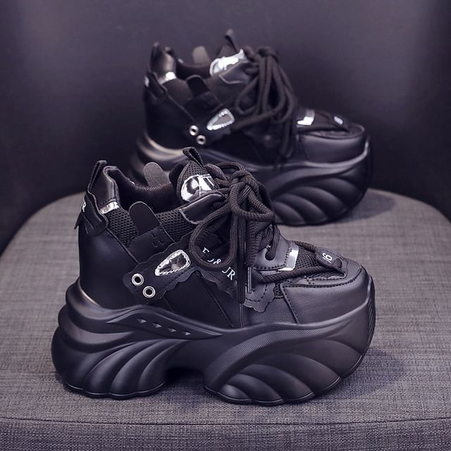 Platform Lettering Sneakers Lace-Up