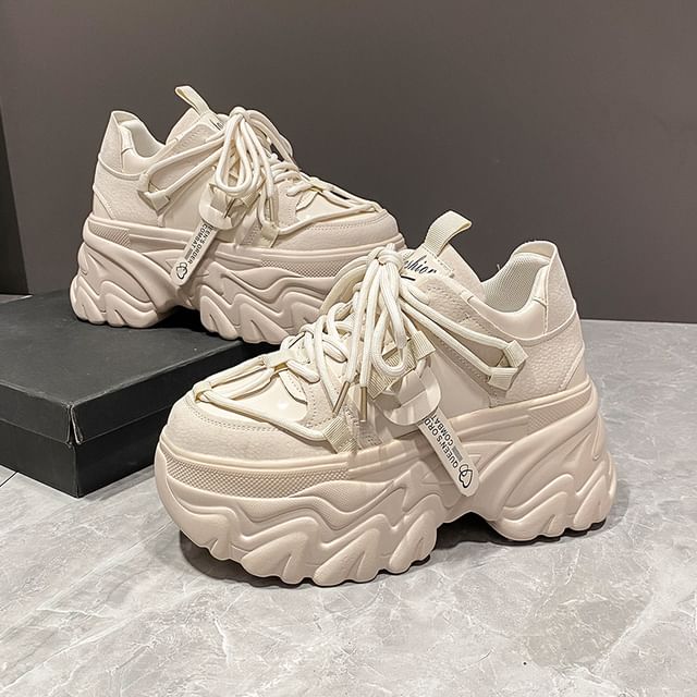 Lace-Up Lettering Platform Sneakers