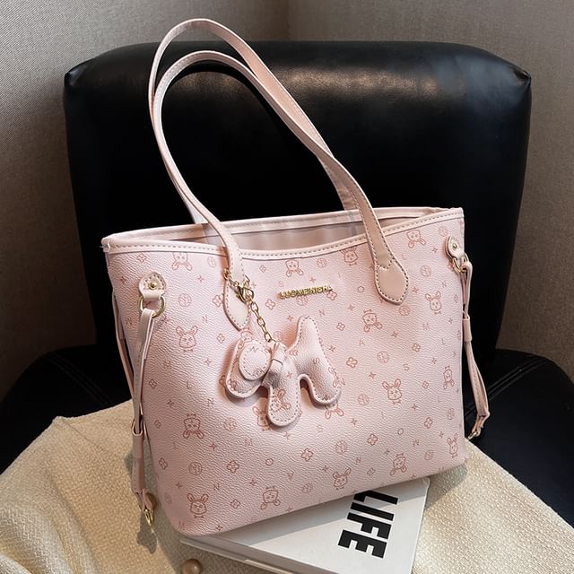 Bag Leather Drawstring Patterned Faux Tote