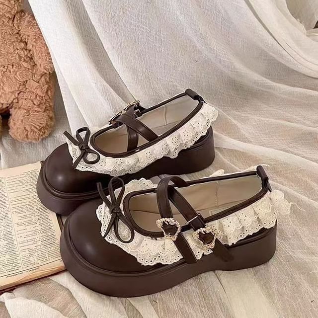 Trim Jane Lace Platform Ruffle Shoes Buckled Mary