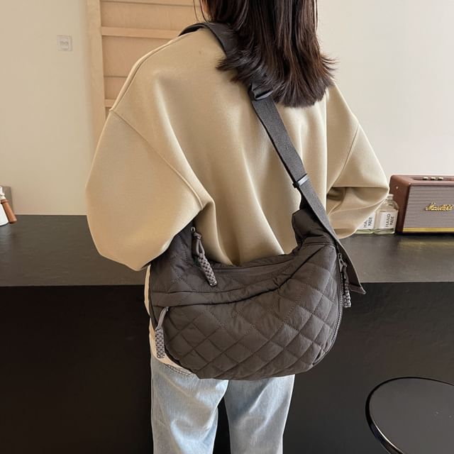Nylon Plain Quilted Crossbody Zip Bag