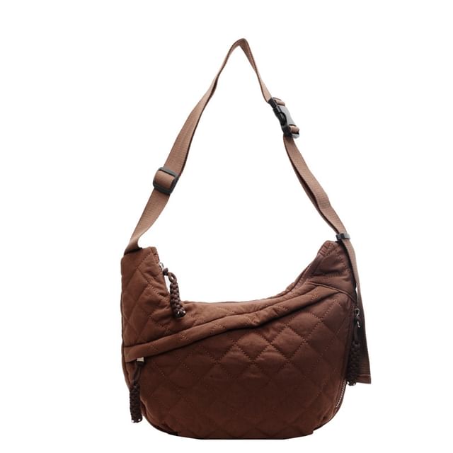 Nylon Plain Quilted Crossbody Zip Bag