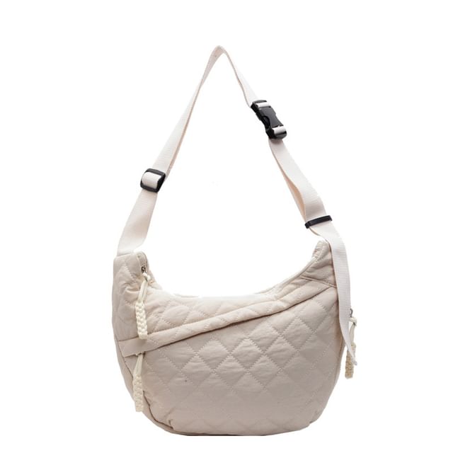 Nylon Plain Quilted Crossbody Zip Bag