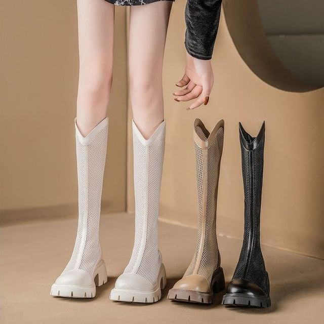Zip-Up Panel Platform Mesh Tall Boots