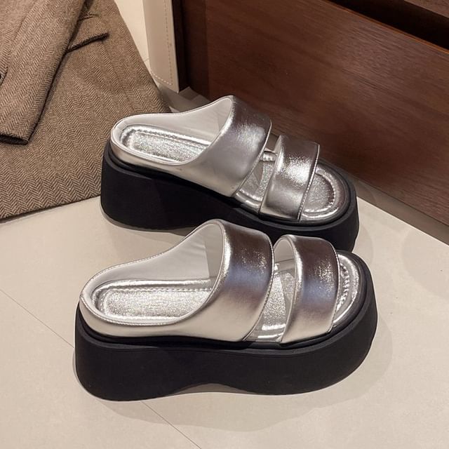 Platform Leather Faux Slide Sandals