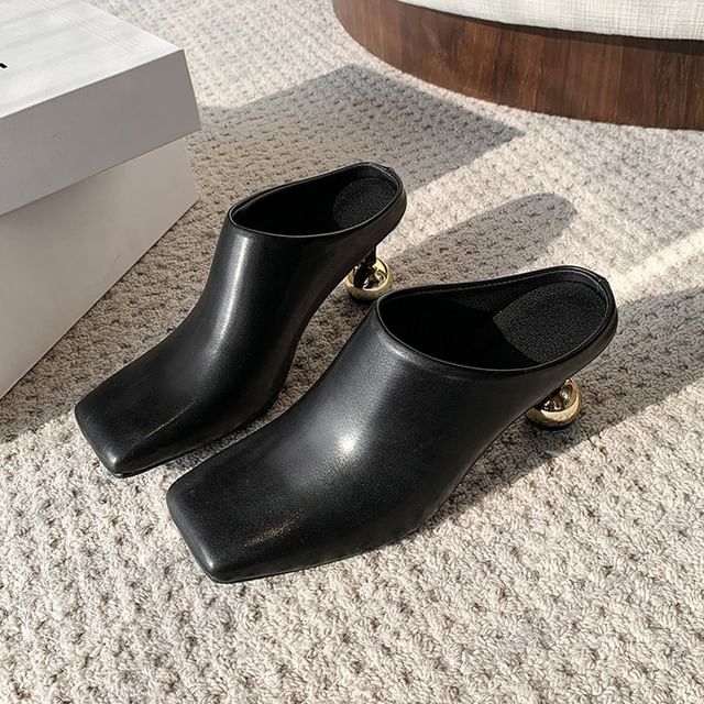 Mules Plain Heel Toe Leather High Faux Square