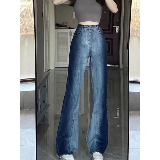 High Leg Wide Washed Jeans Waist