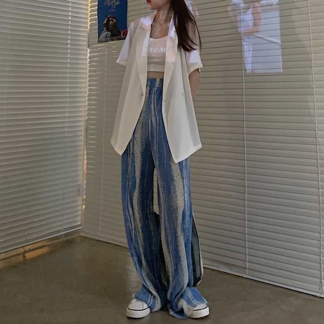 Pants Patterned Wide Pleated Print Rise Leg High