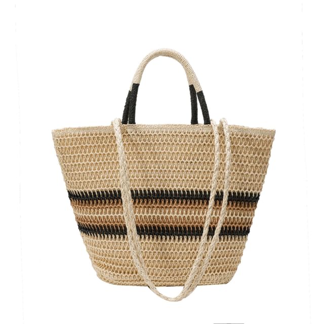 Sample Striped Top Handle Woven Crossbody Bag