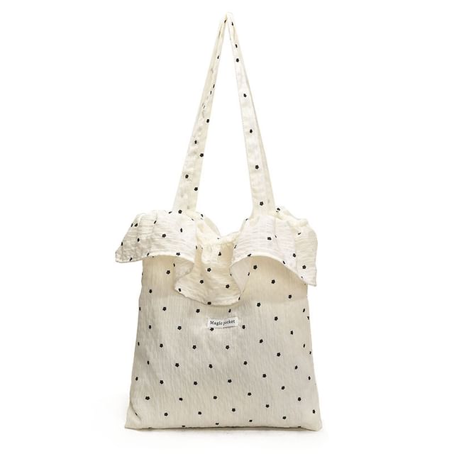 Sample Floral Embroidered Ruffle Trim Tote Bag