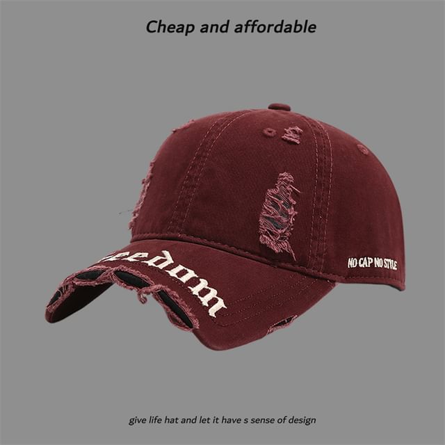 Embroidered Letter Distressed Cap Washed
