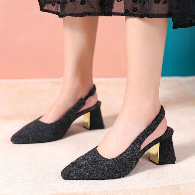 Slingback Block Pointed Heel Toe Pumps