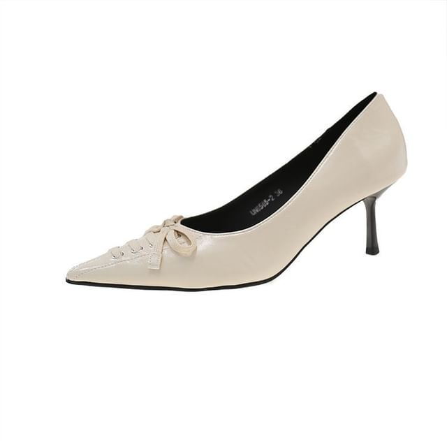 Lace-Up Heel Pumps Pointed High Toe