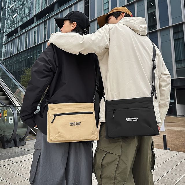 Crossbody Print Lettering Nylon Bag