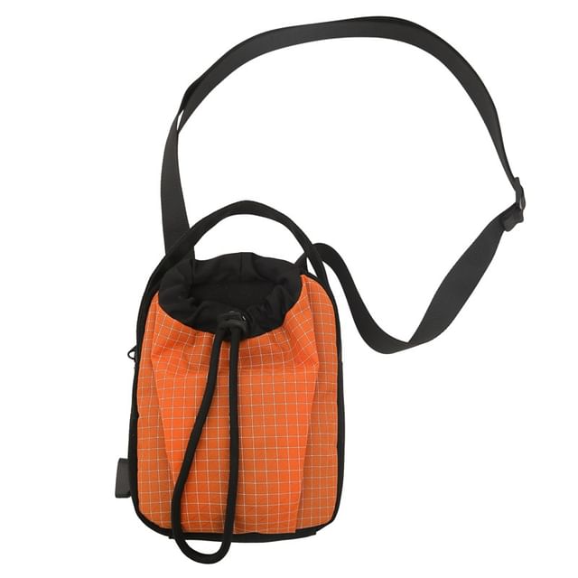 Mobile Phone Drawstring Crossbody Plaid Nylon Bag