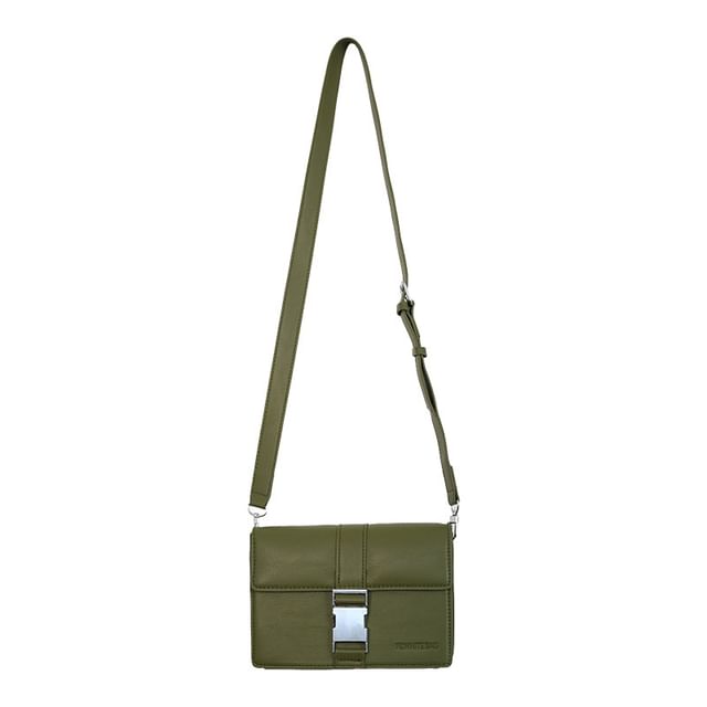 Buckled Crossbody Flap Faux Bag Plain Leather