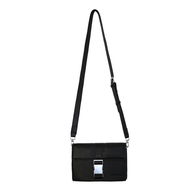Buckled Crossbody Flap Faux Bag Plain Leather