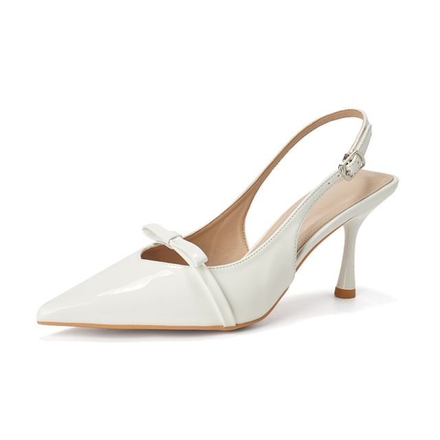 Bow Sandals Pointy Plain Slingback Heel High