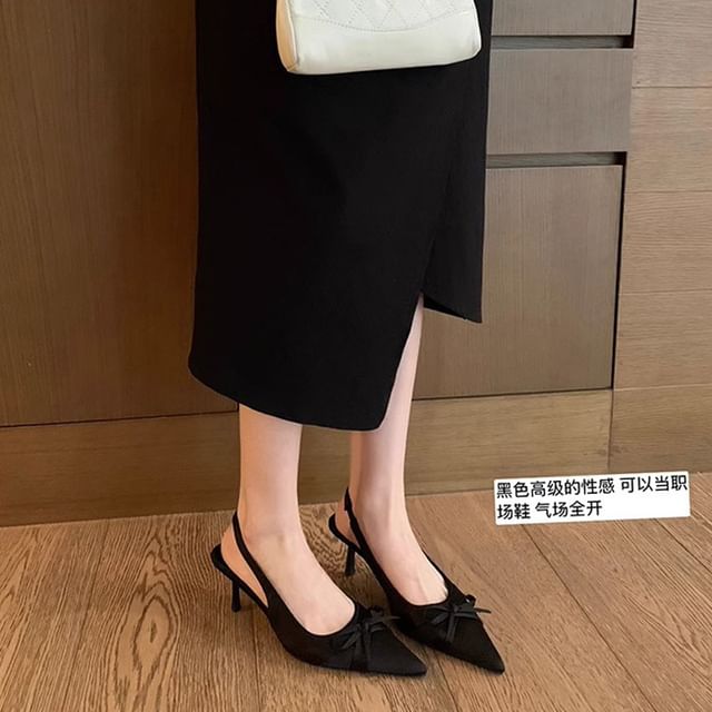 Pointy Slingback Heel Sandals High Plain Bow