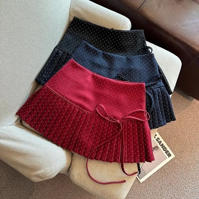 Pleated High Skirt A-Line Dotted Mini Rise
