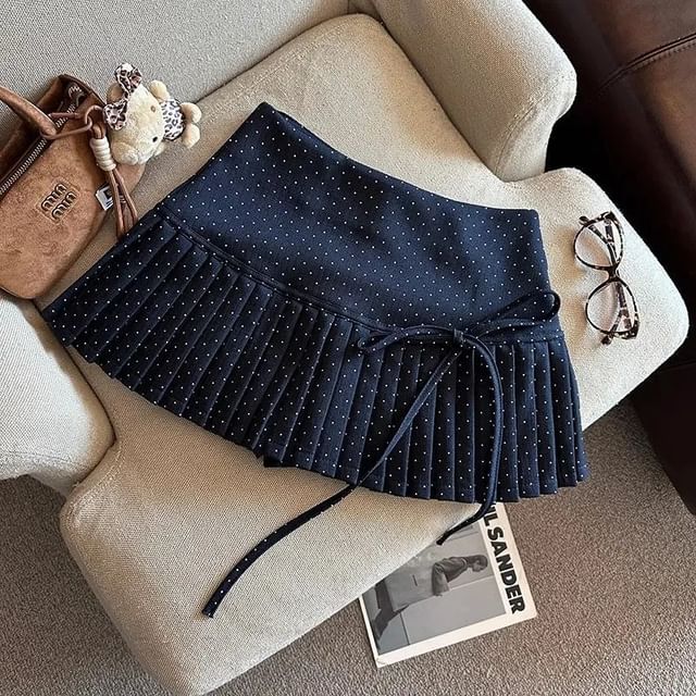 Pleated High Skirt A-Line Dotted Mini Rise