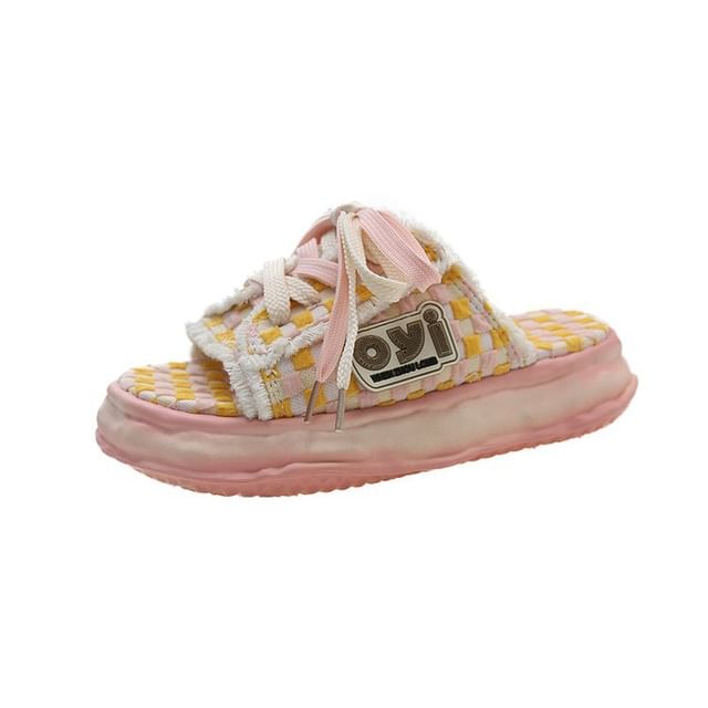 Sandals Checkerboard Sneakers Platform Frayed Lace-Up