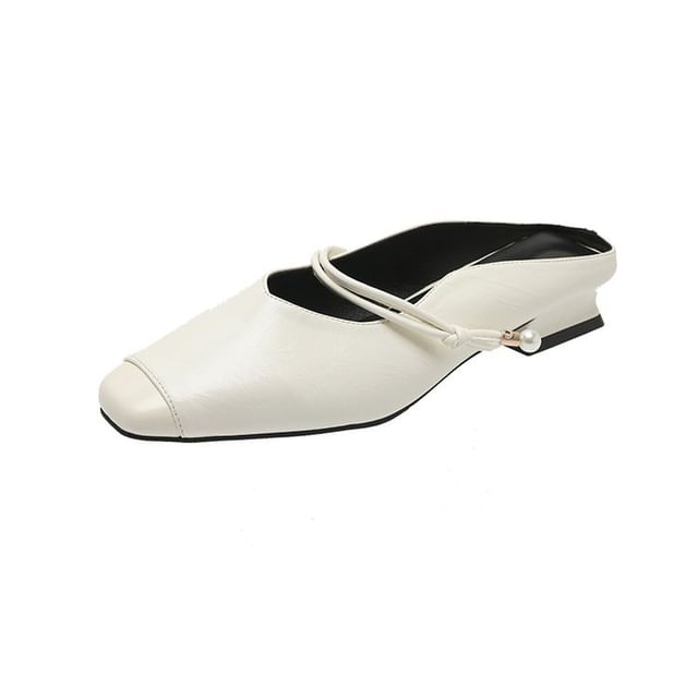 Faux Heel Plain Mules Mary Leather Jane Low