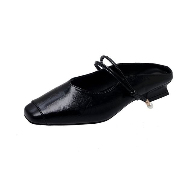 Faux Heel Plain Mules Mary Leather Jane Low