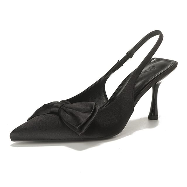 Slingback Toe Satin Bow High Pointed Sandals Heel