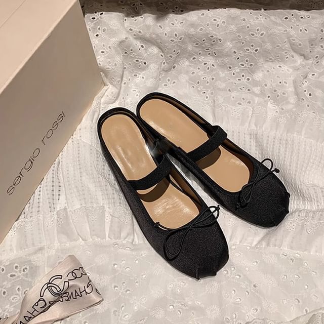 Hidden Jane Round Satin Bow Mary Wedge Toe Mules