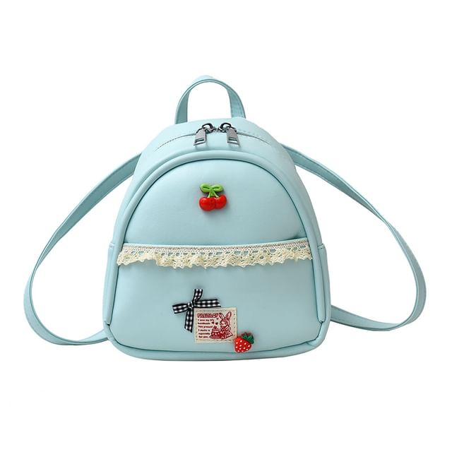 Sample Applique Lace Trim Faux Leather Backpack