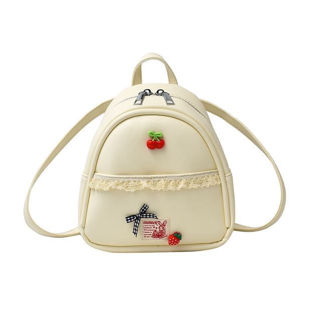 Sample Applique Lace Trim Faux Leather Backpack