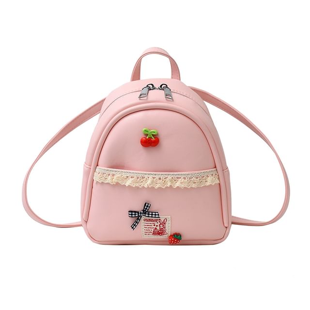 Sample Applique Lace Trim Faux Leather Backpack