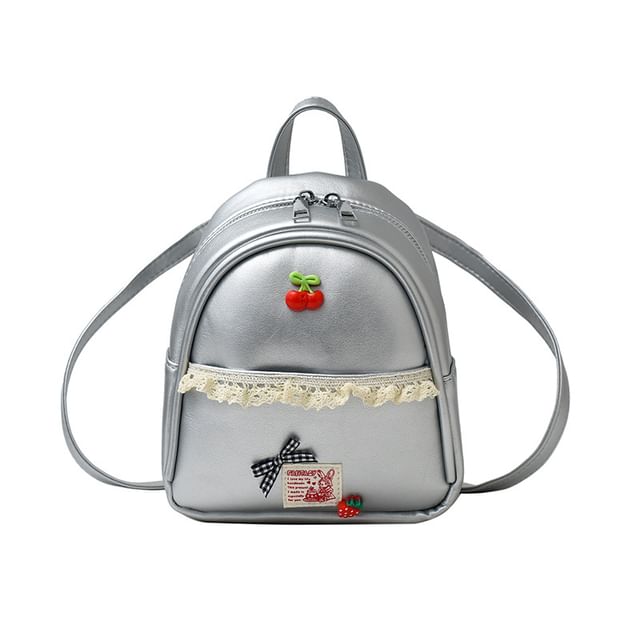 Sample Applique Lace Trim Faux Leather Backpack