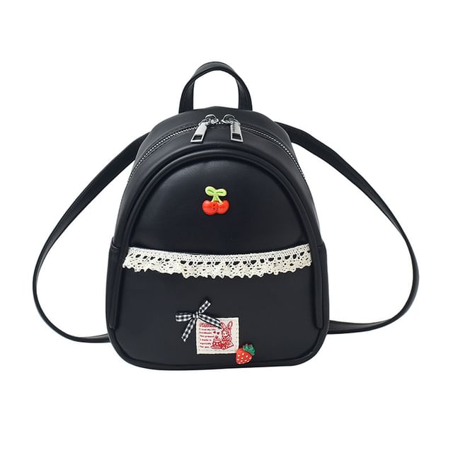 Sample Applique Lace Trim Faux Leather Backpack