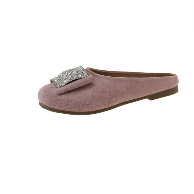 Toe Round Flat Mules Rhinestone