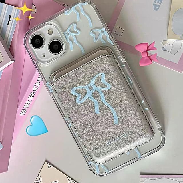Bow Print Magsafe Compatible iPhone Case / Card Case / Set