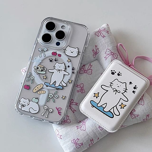 Cat Print Magsafe Compatible iPhone Case / Card Case / Set