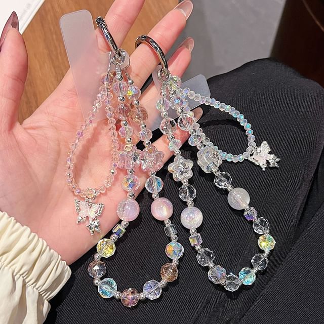 Phone Butterfly Beaded Wrist with Lanyard Faux Strap Pad Crystal
