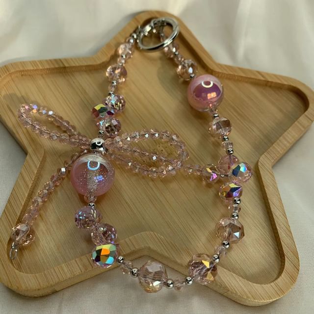 Wrist Crystal Bow Faux Strap Beaded Phone