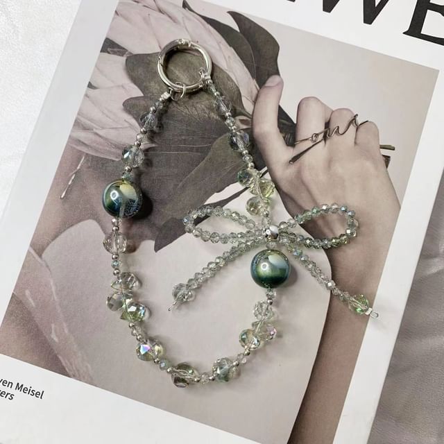Wrist Crystal Bow Faux Strap Beaded Phone