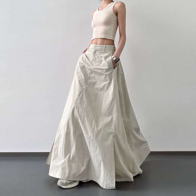 Skirt Slit A-Line Rise High Maxi Plain