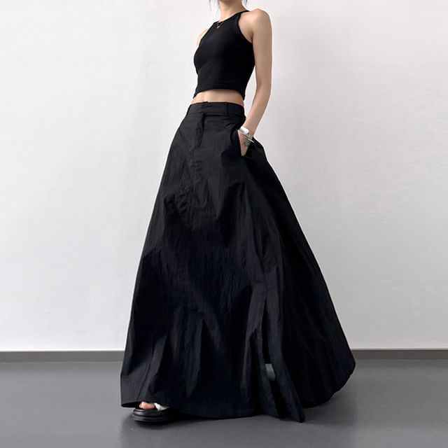 High Rise Plain Slit Maxi A-Line Skirt