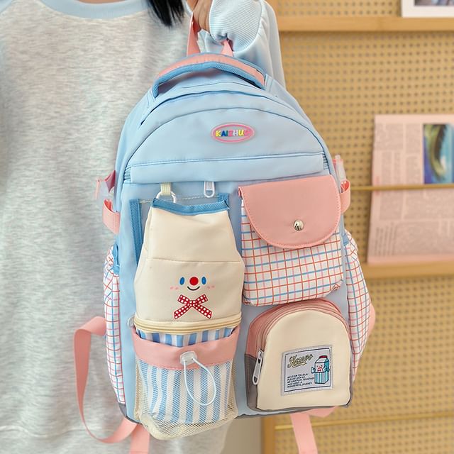 Panel Plaid Zip Backpack