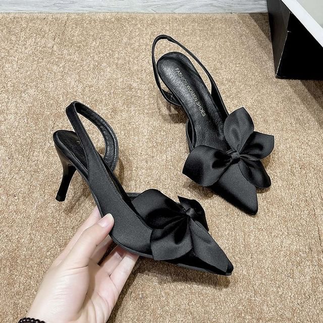 Pumps Bow Slingback Pointed Toe Satin